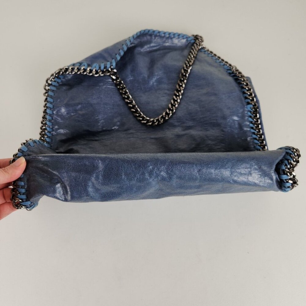 Stella McCartney Shoulder Bag Womens Blue Falabella Metallic Shaggy Deer Chain - Picture 11 of 14